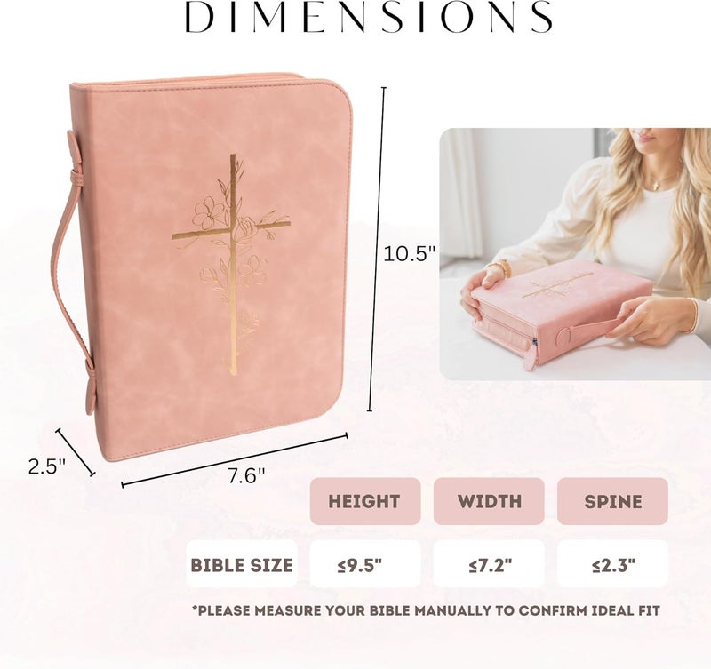 LANDORA & LEAF Bible Cover Case for Women – PU Leather Large Bible Case with Minimalist Debossed Design – Christian Bible Accessories for Girls & Women (Pink/Gold) - Image 5